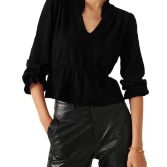 ba&sh Tops - ba&sh Black Ruffled V-Neck Blouse